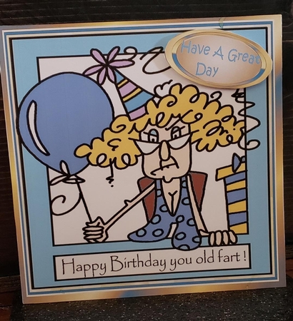 Friend Happy Birthday you old fart with blue balloons 8x8 by Angela Taylor