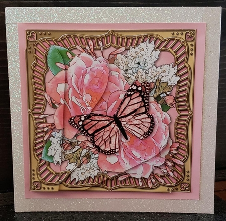 Flowers & Butterfly in a Gold Frame Fan Pyramage Topper by Angela Taylor