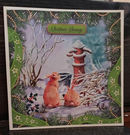 Beautiful Christmas Scene With Rabbits  8x8  by Angela Taylor