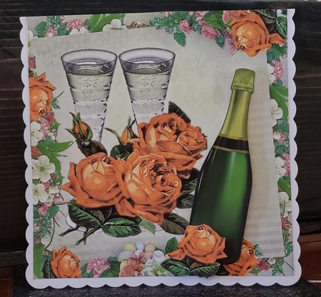 Gold Roses & Champagne in floral frame for Anniversary 8x8 by Angela Taylor