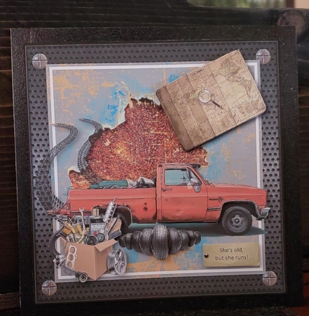 Shes Old But She Runs Card Topper  by Angela Taylor