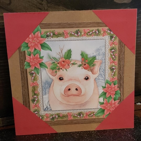 Gorgeous Festive Pig With Red Flowers 8x8 by Angela Taylor