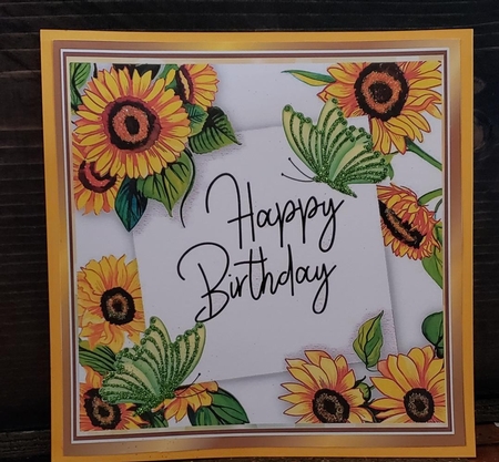 pretty sunflowers and butterflies in 8x8 frame  by Angela Taylor