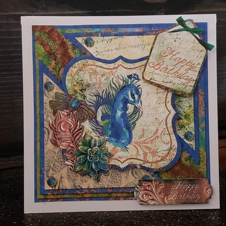 A4 Peacock 6 x 6 Card Front and Topper Sheet by Angela Taylor