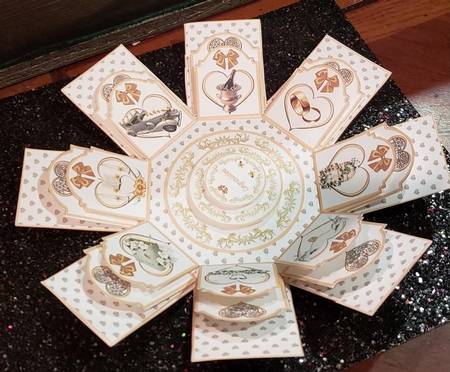 Pale peach wedding day exploding box card by Angela Taylor