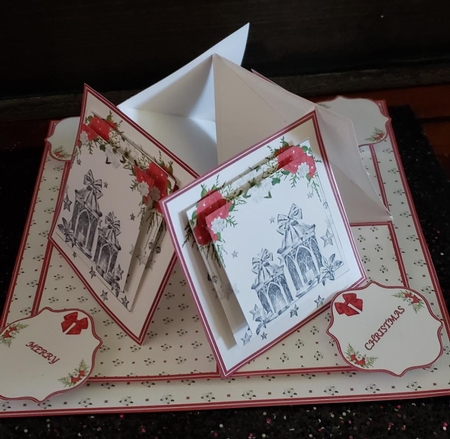 Christmas lamps quad easel card by Angela Taylor
