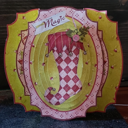 Red Christmas Stocking Double Pop Out Pyramage Card & Envelope by Angela Taylor