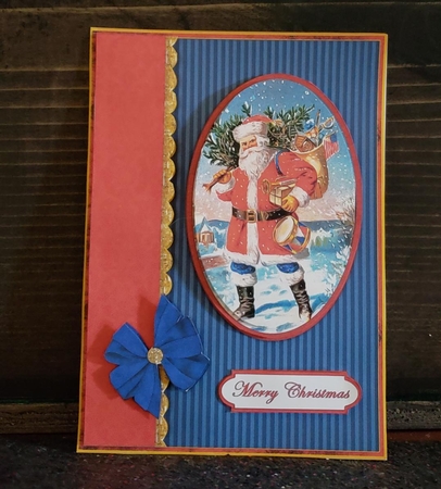 Christmas Card Santa Card Front Quick Card Decoupage with Border 3 Patriotic by Angela Taylor