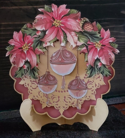 Pink Poinsettia and Bauble Plate and Stand by Angela Taylor