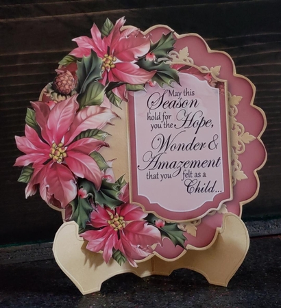 Pink Poinsettia and Sentiment Tag Plate and Stand  by Angela Taylor