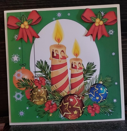 Lovely stripe christmas candle arrangement with baubles 8x8 by Angela Taylor