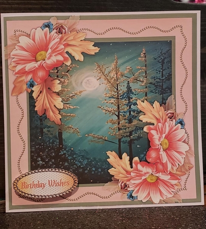 Beautiful Coral Flowers and Moonlight Scene  by Angela Taylor