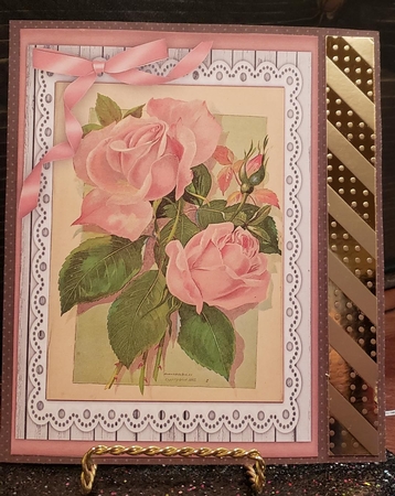 A5 Beautiful pink  Roses on lace  With Verse  by Angela Taylor
