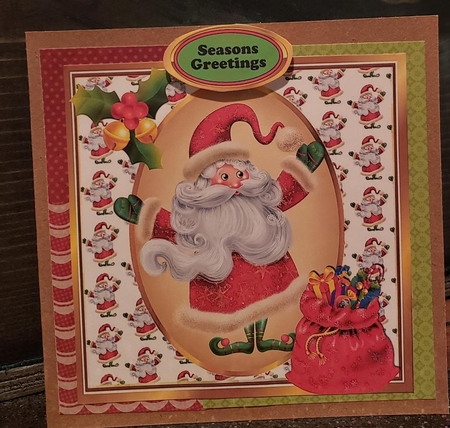 santa with sack of  presents with holly 8x8 by Angela Taylor