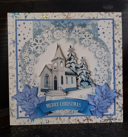 A Winter Church - 6 x 6 inch card front with decoupage by Angela Taylor