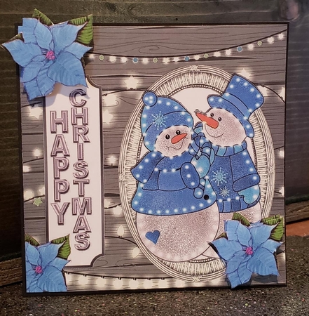 Lovely Illuminated snowmen with fairy lights (blue) 8x8 by Angela Taylor