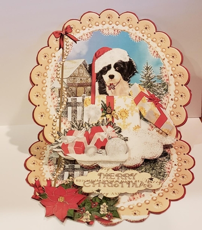 Border Collie Puppy Christmas Snow Scalloped Round Easel Card Mini Kit by Angela Taylor
