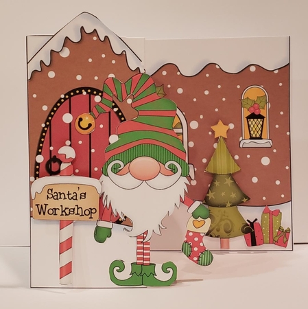 3D Shaped No-Hole Fold Back Christmas Card Mini Kit - Gnome Gnanazz has an Xmas Stocking by Angela Taylor