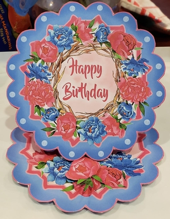 Blue Floral Wreath - Scalloped Easel Card by Angela Taylor