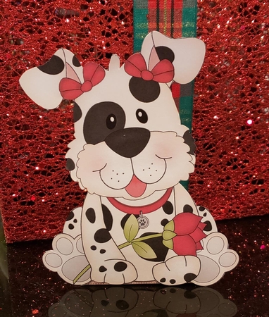 3D Valentine Treat Box Mini Kit - Cute Romantic Spotty Dog has a Rose by Angela Taylor