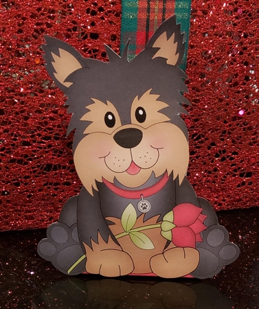 3D Valentine Treat Box Mini Kit - Cute Romantic Yorkie Dog has a Rose by Angela Taylor