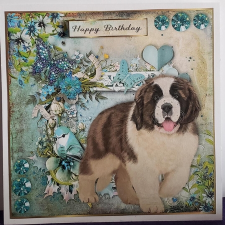 8x8 Teal Garden Pup Saint Bernard by Angela Taylor