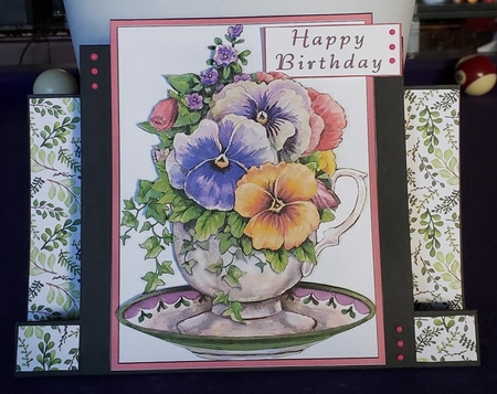 Teacup Pansies Quick Card by Angela Taylor