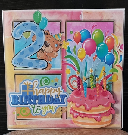 2ND  Birthday, cake with candles, balloons in rainbow 8x8 window frame by Angela Taylor