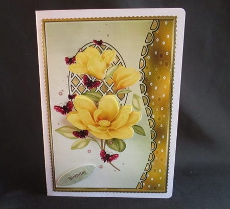 Scalloped S Edged Lattice Card Yellow Magnolia Blossoms by Angela Walker