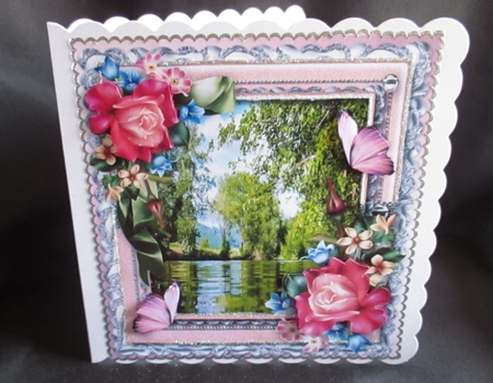 Beautiful Roses and lake scene with Butterflys  by Angela Walker