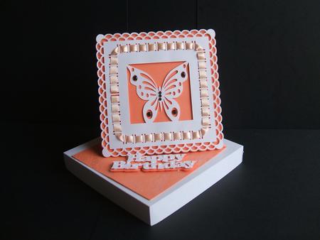 Twisted Easel Card D6 with Butterfly Topper and Gift Box by Angela Walker