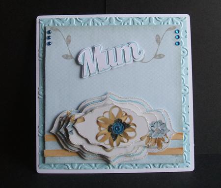 653 Ribbons Cream & Blue Topper  HAND and MACHINE Formats by Angela Walker
