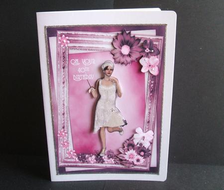Pink Picture Perfect 1920's Flapper Card Front and Decoupage by Angela Walker