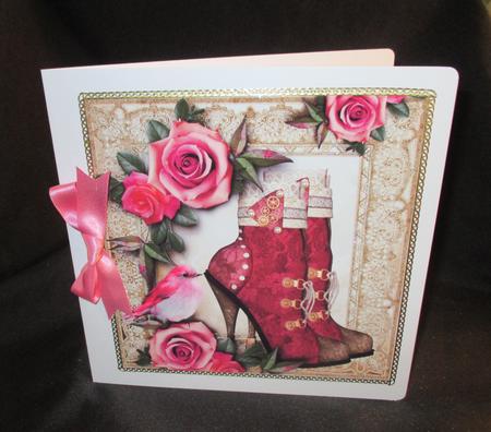 Red Roses, and Vintage Lace with Steampunk Boots 8x8 S by Angela Walker
