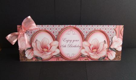 Pink Magnolia 16th Birthday Large Dl Decoupage Card Kit by Angela Walker