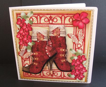 Pretty Red Vintage Lace Boots, Red Flowers 8x8 Mini Kit by Angela Walker