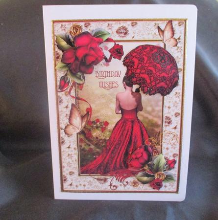 Lady in Red & Beautiful Roses by Angela Walker