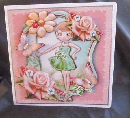 Lovely Girl with Flowers Card Kid by Angela Walker