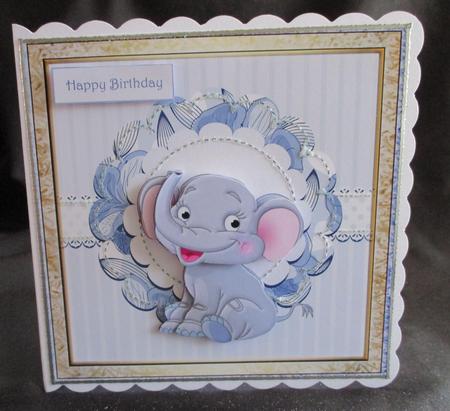 Blue Elephant Card with Decoupage by Angela Walker