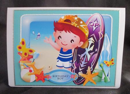 Fun in the Sun Surfer Boy Card Front Topper by Angela Walker