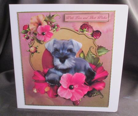 Schnauzer Hibiscusblooms Topper with Decoupage by Angela Walker