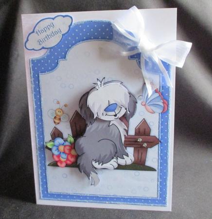 Shaggy Sheep Dog Shaped Card Front by Angela Walker