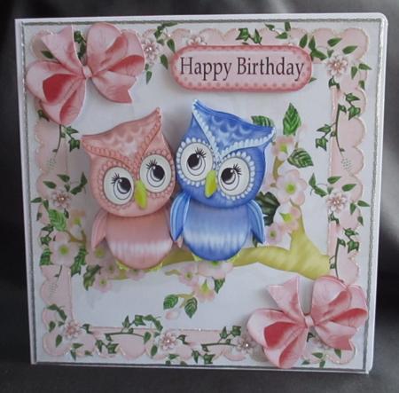 Cute Pair of Owls Peach on a Branch of Flowers 8x8 Mini Kit by Angela Walker