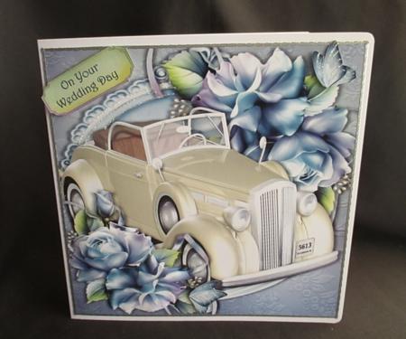 Beautiful Cream Wedding Car with Pale Blue Roses 8x8 by Angela Walker