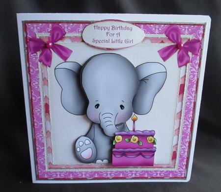 Elephant Birthday Girl Cardtopper Kit 515 by Angela Walker