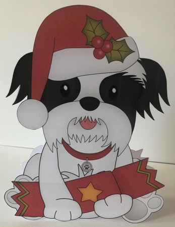 3D Shaped Christmas Card Kit - Little Shih Tzu Dog by Angela White