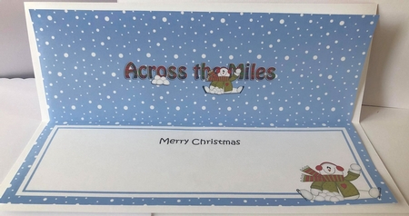 Large DL Merry Christmas ACROSS THE MILES insert with Snowman Rio by Angela White