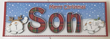 Large DL Merry Christmas SON 3D decoupage with Snowball Sam by Angela White