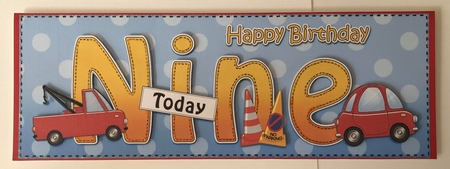 Large DL Happy Birthday NINE TODAY 3D decoupage by Angela White