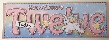 Large DL Happy Birthday TWELVE TODAY 3D decoupage by Angela White